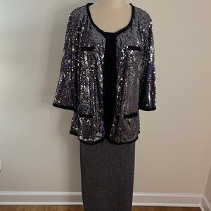 Elegant Silver & Black Sequin Jacket Bundled with Silver & Black Metallic Skirt
